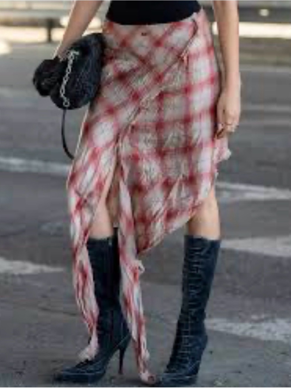 Diesel Pink Plaid Asymmetrical Midi Skirt